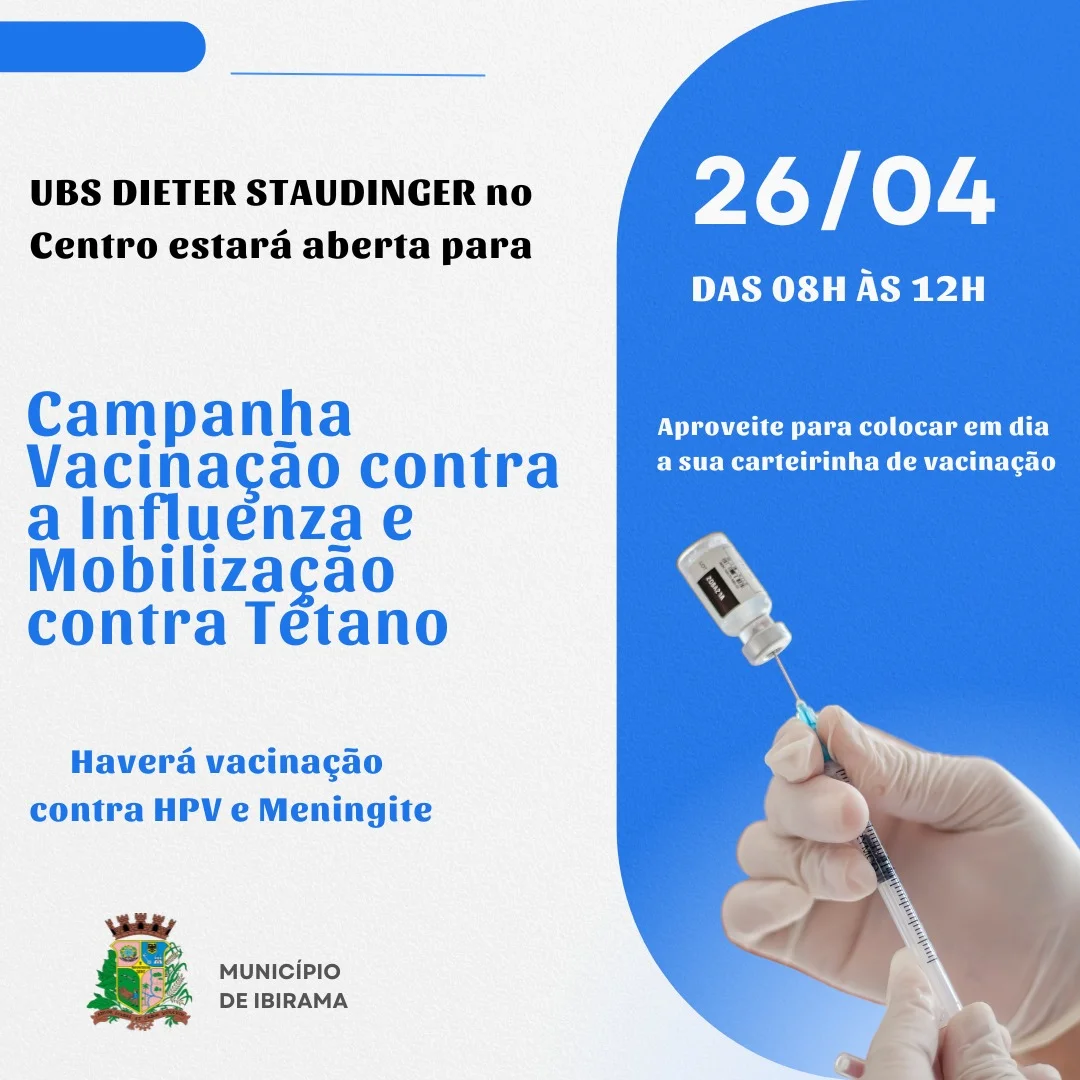 Vacinação em Ibirama: UBS do Centro estará aberta no sábado para campanha especial de imunização