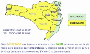 Declínio Acentuado das temperaturas entre a tarde de sexta-feira (04) e o sábado (05)