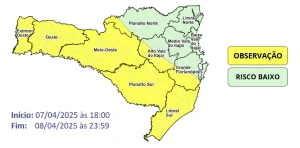 Temporais e chuva pontualmente intensa entre o final da noite de segunda (07) e terça-feira (08)
