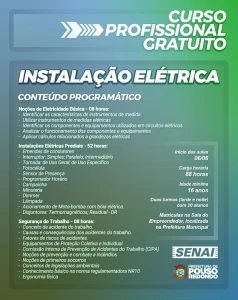 Pouso Redondo oferece curso gratuito de instalação elétrica com certificação do SENAI
