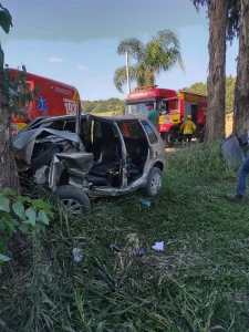Motorista fica ferida após sair da pista e colidir em árvore em Chapadão do Lageado