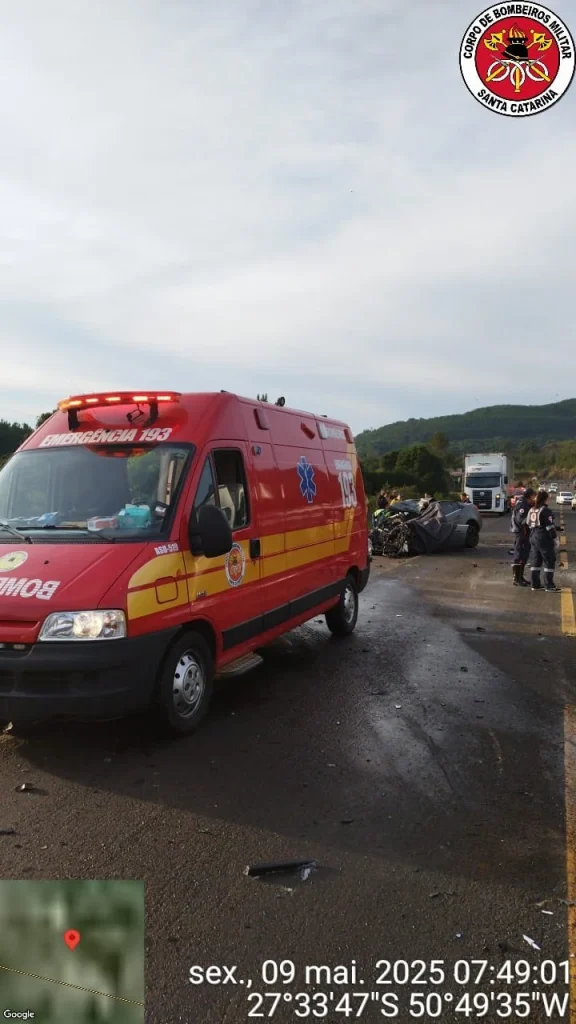 Duas pessoas morrem em colisão frontal na BR-282, em São José do Cerrito