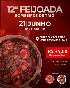 Taió terá feijoada solidária em prol dos Bombeiros no dia 21 de junho