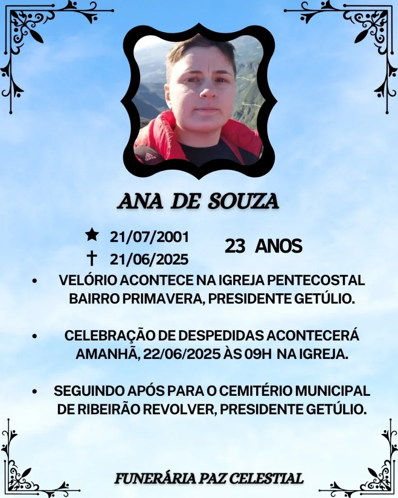 Jovem que morreu em acidente de moto em Ibirama será sepultada em Presidente Getúlio