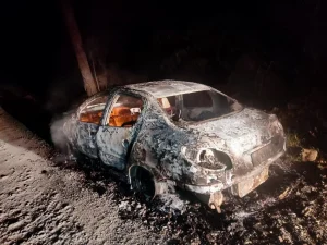 Veículo é destruído por incêndio em estrada do interior de Atalanta