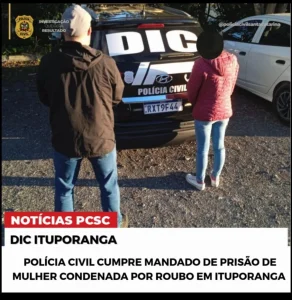 Mulher condenada por roubo é presa ao comparecer ao Fórum de Ituporanga