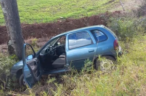 Motorista foge da polícia, bate contra árvore e escapa a pé com criança de colo