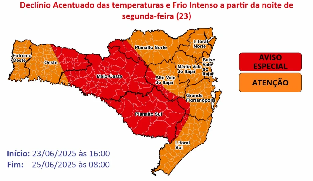 Alerta Vermelho da Defesa Civil: frio intenso chega a SC com chance de neve e mínimas de até -5°C na Serra