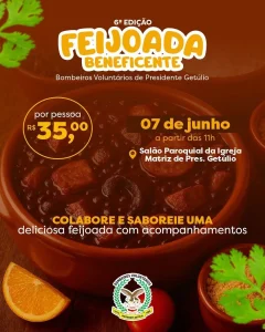 Feijoada beneficente dos Bombeiros Voluntários acontece neste sábado em Presidente Getúlio