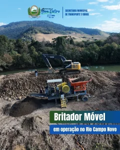 Bom Retiro inicia operação de britador móvel no Rio Campo Novo