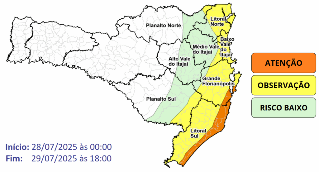 SC tem alerta vermelho para ciclone extratropical com ondas de até 6 metros e vento de 80 km/h