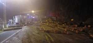 Carreta tomba e interrompe o trânsito da BR-470, em Apiúna