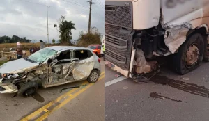 Motorista fica ferida após colisão entre carro e caminhão na SC-110 em Ituporanga