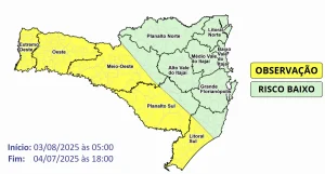 Temporais isolados devem atingir SC entre domingo e segunda-feira