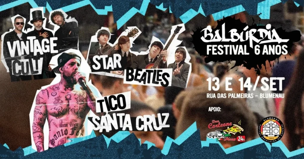 “Festival Balbúrdia 6 Anos” anuncia Tico Santa Cruz & Spoilers e mais atrações, em Blumenau