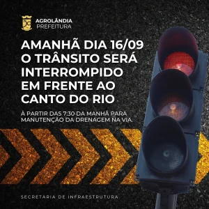 Trânsito será interrompido nesta terça-feira em frente ao Clube Canto do Rio, em Agrolândia