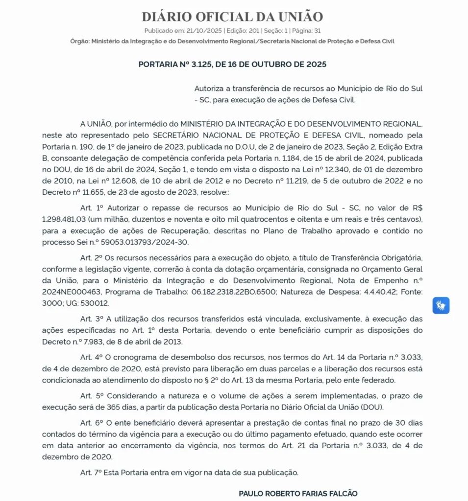 Portaria Nº 3.125, De 16 De Outubro De 2025 Portaria Nº 3.125, De 16 De Outubro De 2025 Dou Imprensa Nacional Page 0001