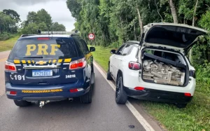Ação conjunta entre PRF e PMRv intercepta quase meia tonelada de maconha e recupera veículo no Planalto Norte