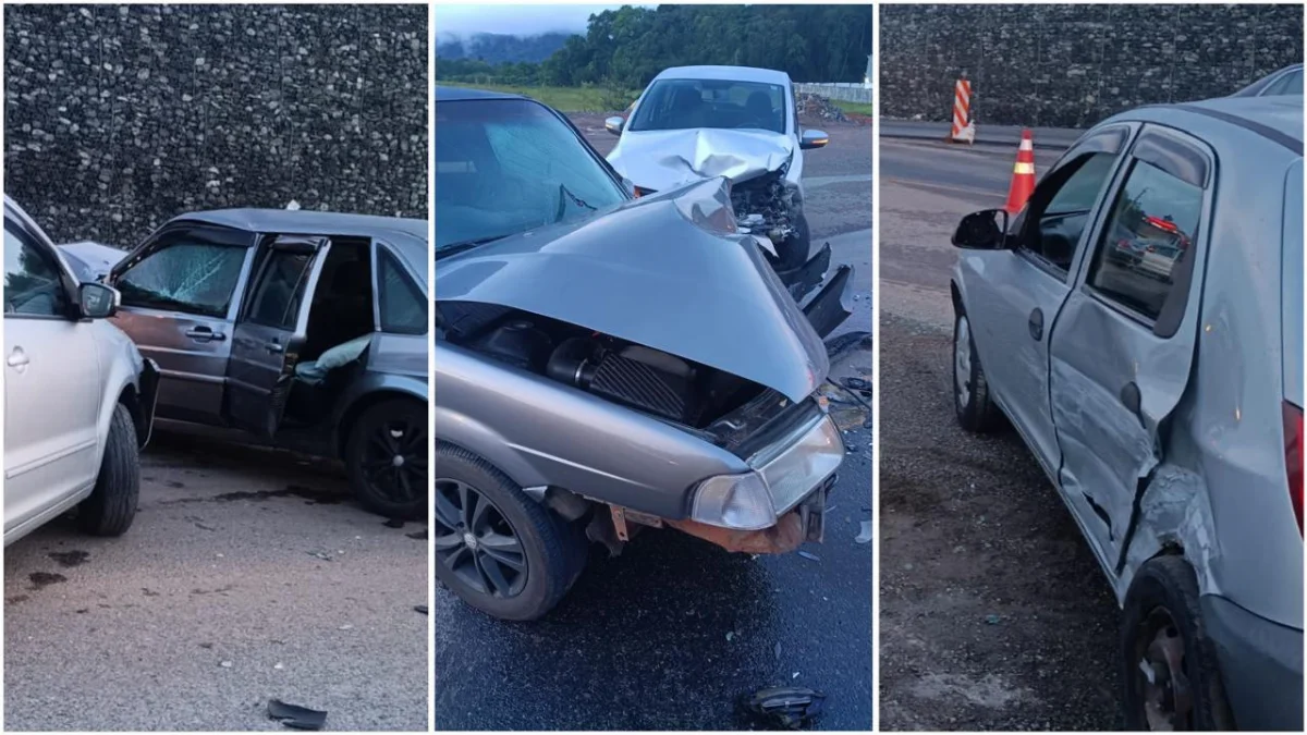 Acidente com três veículos deixa quatro feridos e provoca lentidão na BR-470