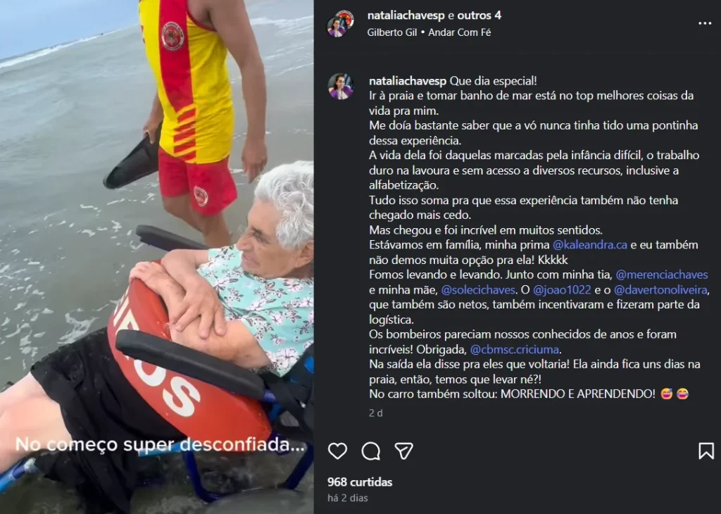 Natal inesquecível: idosa de 96 anos realiza sonho de conhecer o mar em SC