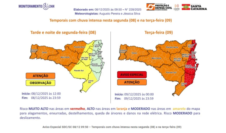 Secretaria de Estado da Educação suspende aulas devido à alerta da Defesa Civil de SC