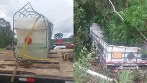 Acidente com carreta carregada de soda cáustica deixa três feridos na BR-280
