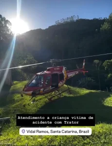 Criança fica ferida após acidente com microtrator em Vidal Ramos