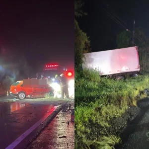Grave acidente entre carro e caminhão na BR-470 em Apiúna