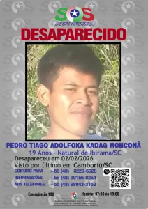 Jovem indígena do Alto Vale está desaparecido no Litoral de SC