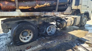 Caminhão carregado com pinus pega fogo na SC-114 e motorista fica ferido