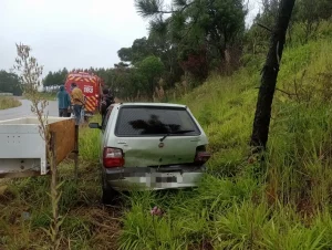 Carro sai da pista e passageira fica ferida, na SC-390