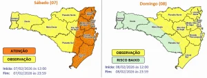 Defesa Civil alerta para temporais com chuva intensa e persistente neste sábado (07) e domingo