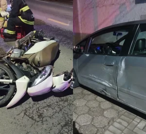 Motociclista fica gravemente ferida em colisão entre carro e moto na SC-110 em Rodeio
