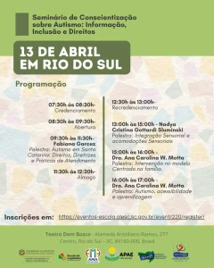 Seminário sobre autismo será realizado em Rio do Sul