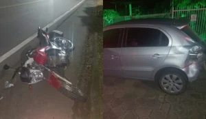 Bombeiros Voluntários de Presidente Getúlio atendem colisão entre carro e moto na SC-340