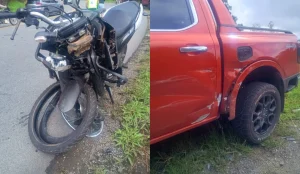 Acidente entre moto e caminhonete mobiliza bombeiros na BR-470 em Pouso Redondo