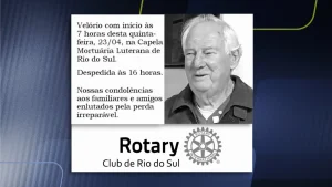 Morte de Horst Janzen. Rotary Club de Rio do Sul comunica falecimento de rotariano