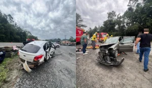 Colisão entre dois carros deixa cinco feridos na BR-470 em Trombudo Central