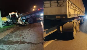 Homem fica gravemente ferido após colisão entre carreta e caminhonete na BR-470 em Apiúna
