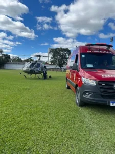 Idosa sofre traumatismo crânioencefálico e precisa ser transferida de helicóptero após queda em residência, em Vitor Meireles
