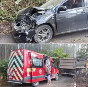 Colisão frontal entre carro e caminhão deixa dois feridos em Vitor Meireles
