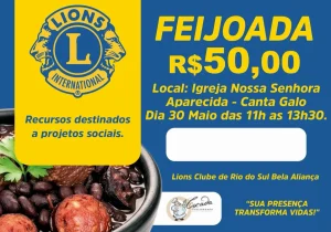 Feijoada beneficente do Lions Clube vai arrecadar recursos para projetos sociais em Rio do Sul