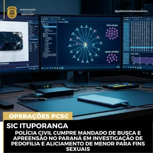 Polícia Civil de Ituporanga cumpre mandado de busca e apreensão no Paraná em investigação de pedofilia e aliciamento de menor para fins sexuais