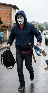 Assaltante com máscara de “V de Vingança” rouba comércio e foge após levar cigarros e dinheiro em Benedito Novo