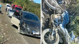 Motociclista fica ferido após colisão entre carro e moto em Salete