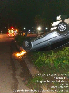 Carro capota na SC-110 e duas adolescentes ficam feridas em Lontras