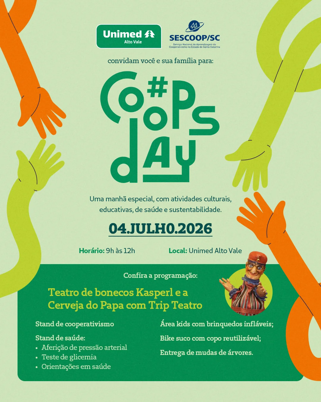Vem Celebrar O Poder Da Cooperação Com A Gente! 💚🤝no Dia 04 De Julho, A Unimed Alto Vale, Em P