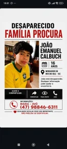 Família busca por adolescente desaparecido em Rio do Sul