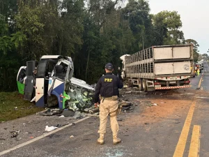Colisão entre micro-ônibus e caminhão deixa 22 mortos na BR-373 no Paraná