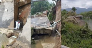 Ponte desaba e veículo cai com duas pessoas em Canelinha